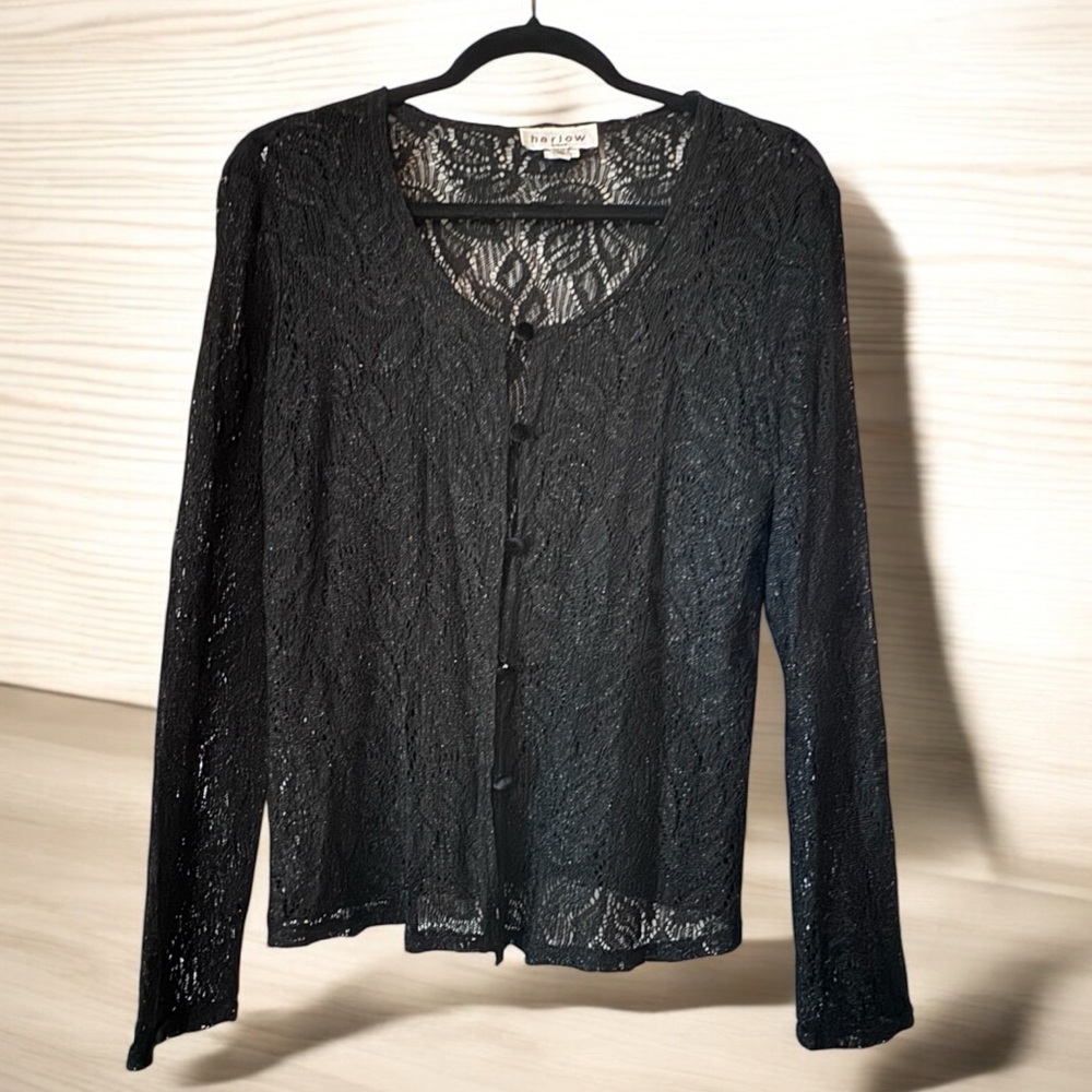 Harlow nites Black Lace Button-Up Top